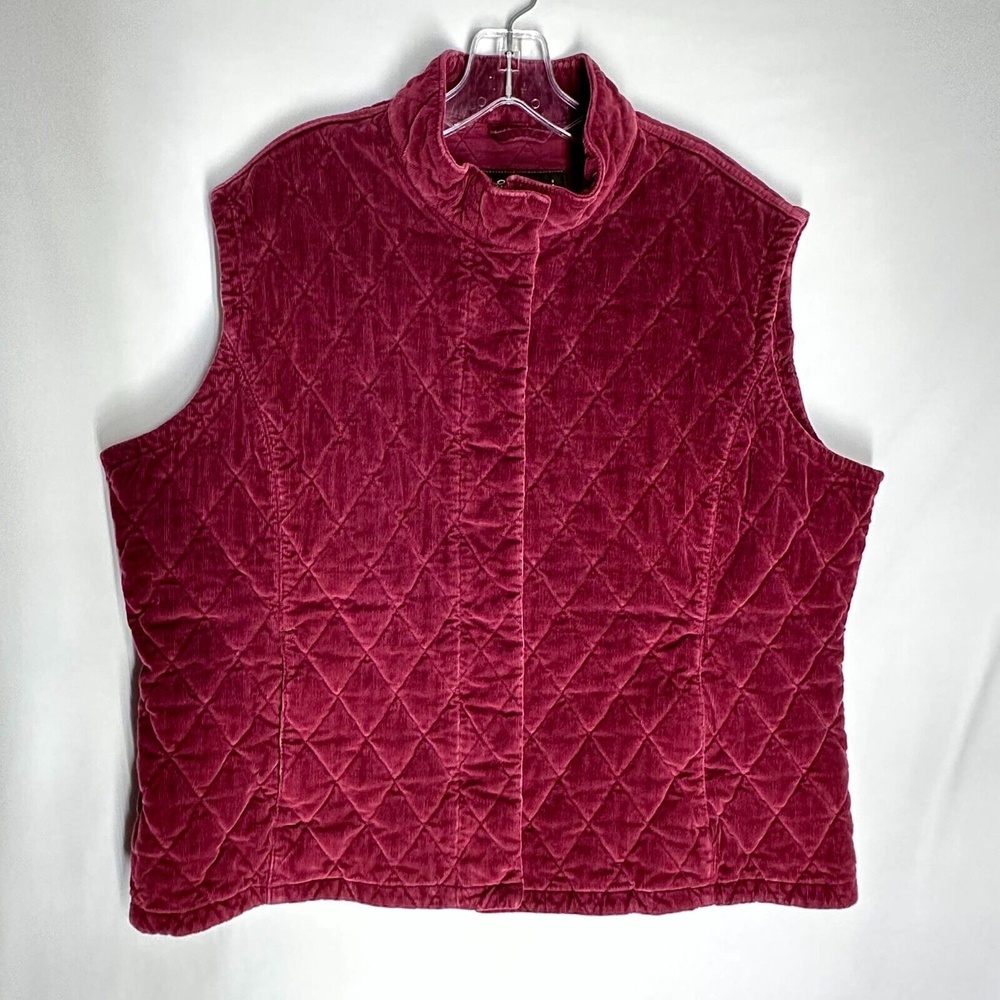 Eddie Bauer Womens Quilted Vest Jacket Coat Red Maroon Snap Button Full Zip 2XL